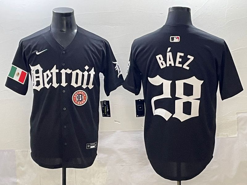 Men 2025 Detroit Tigers #28 Baez Black Five generations Joint Name Nike MLB Jersey style 21->detroit tigers->MLB Jersey
